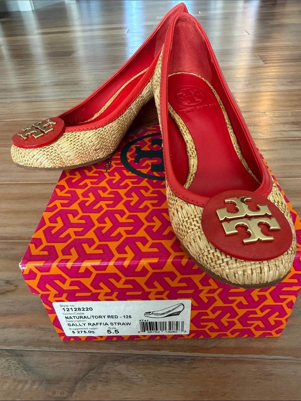 Tory Burch Sally Raffia Straw Wedge / size 5.5
